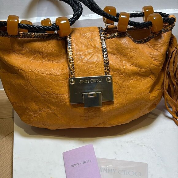 Jimmy Choo Snakeskin Trimmed Roxana Hobo   NEW - Picture 1 of 16